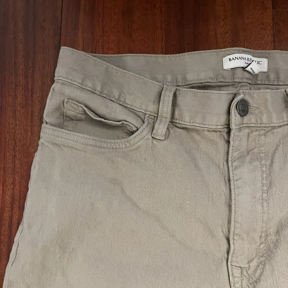 Banana Republic Pants Men 33x34 Khaki Linen Blend Slim Fit Tan Beige Preppy